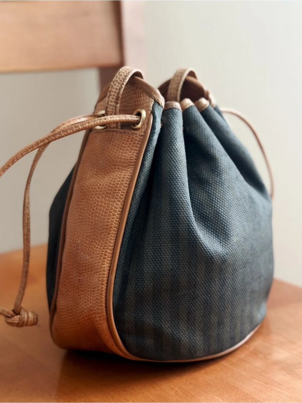 vintage 1980s Fendi Pequin bucket pouchette bag